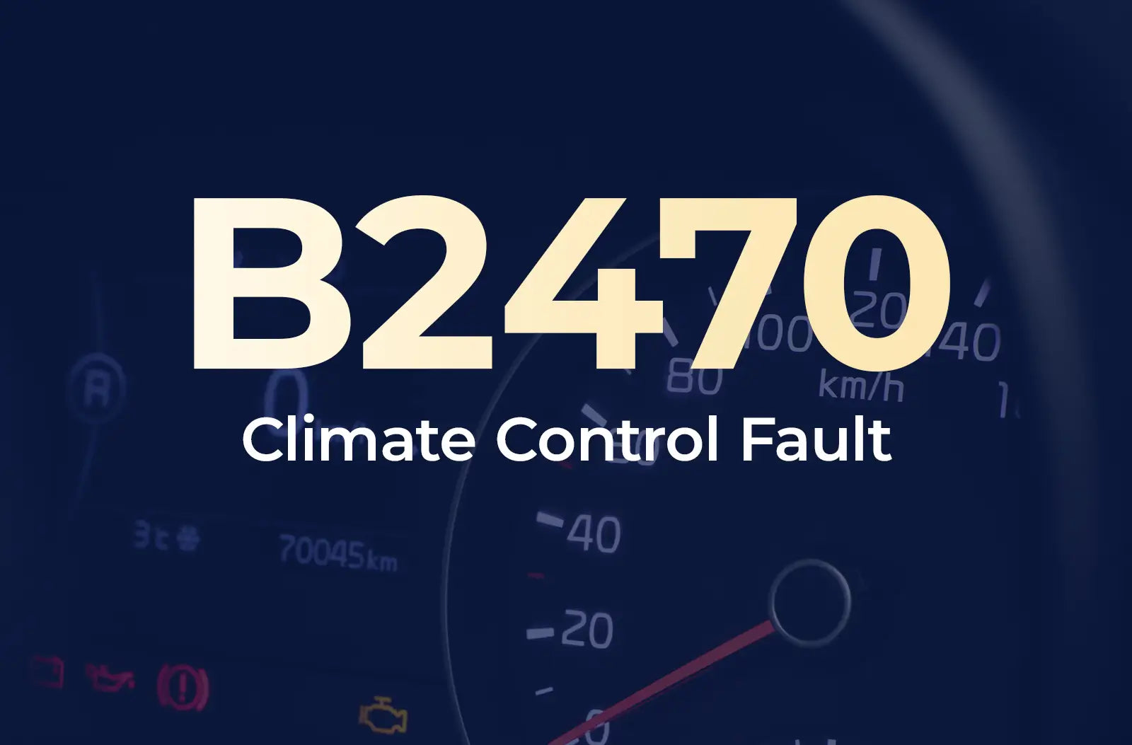 displaying the diagnostic code "B2470" and the description "Climate Control Fault" against the blurred dark blue vehicle instrument panel.