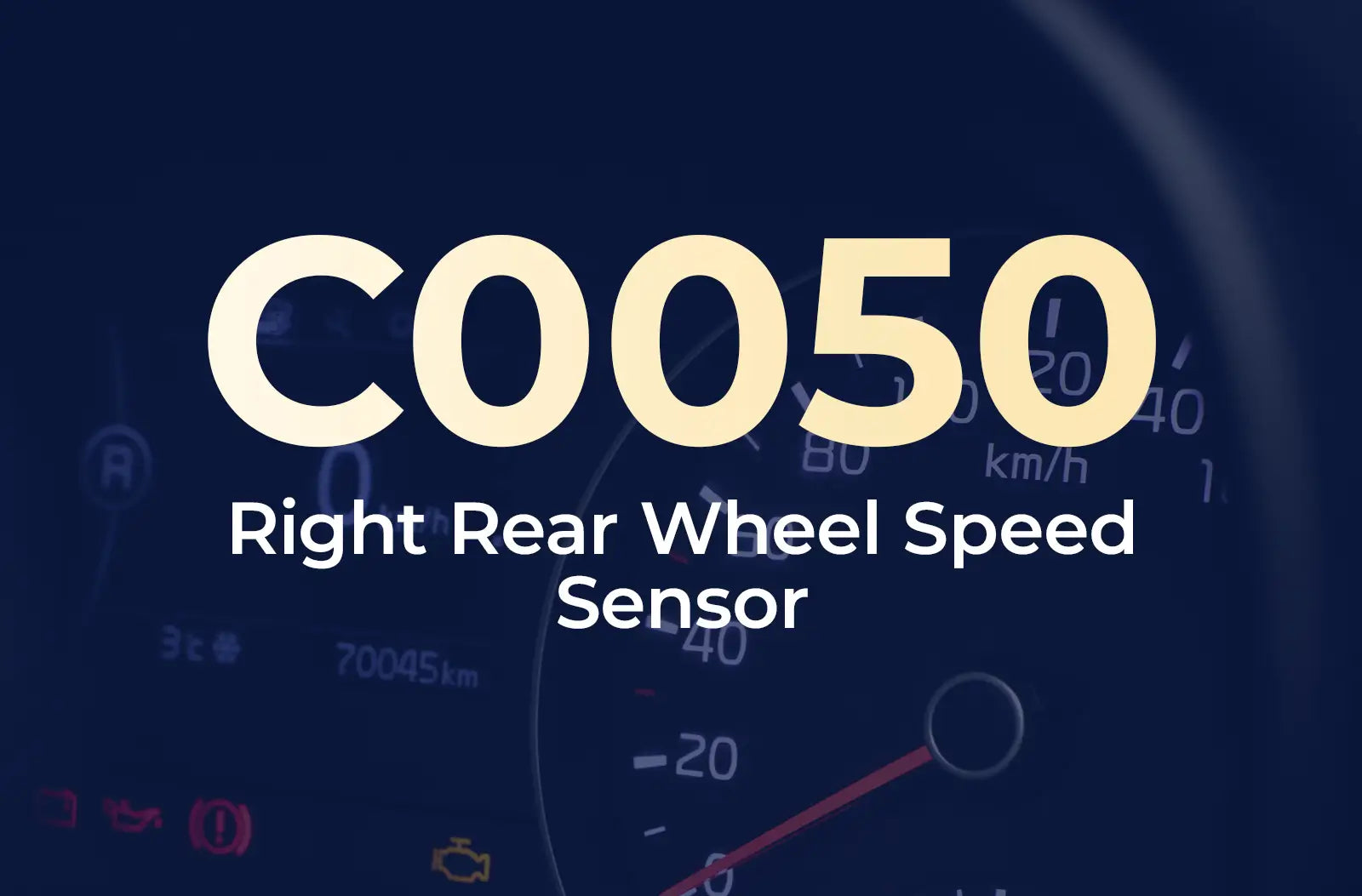 displaying the diagnostic code "C0050" and the description "Right Rear Wheel Speed Sensor" against the blurred dashboard.