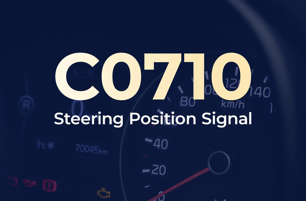 displaying the diagnostic code "C0710" and the description "Steering Position Signal" against the blurred dashboard.