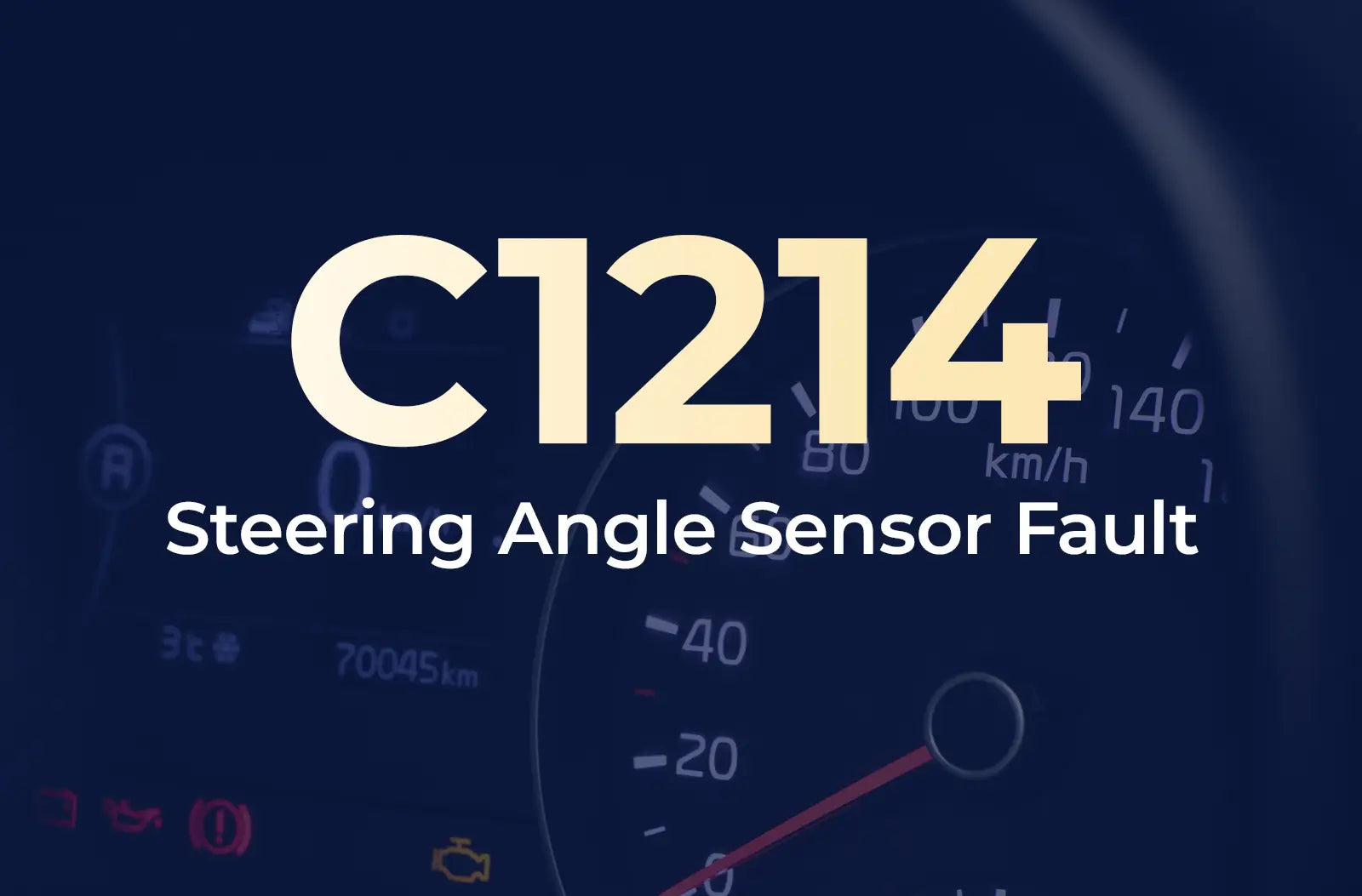 displaying the diagnostic code "C1214" and the description "Steering Angle Sensor Fault" against the blurred dark blue vehicle instrument panel.