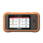 LAUNCH Creader Professional 123 Advanced diagnostic scanner with a rugged orange and black protective casing. The device features a color touchscreen displaying its main menu alongside physical navigation buttons, including a directional pad and an OK button.